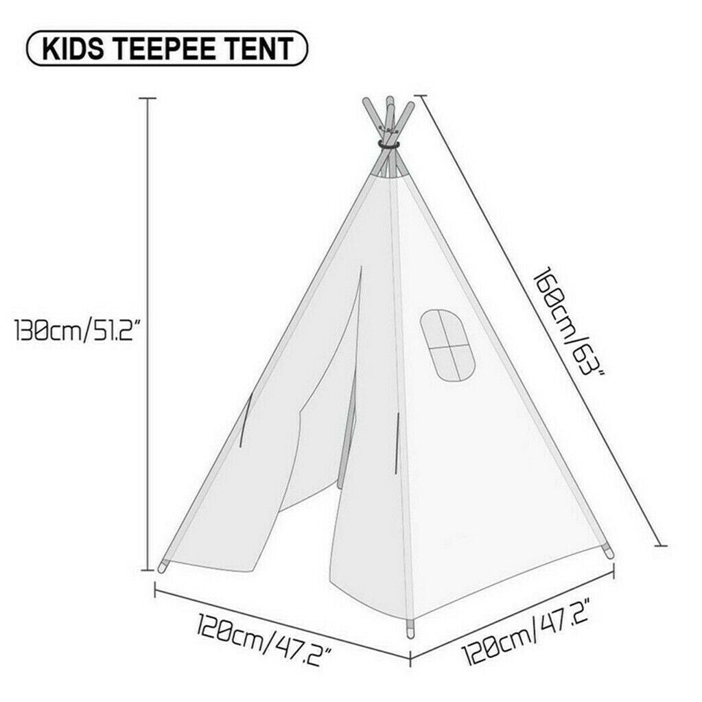 Kids Teepee Tent Linen Wood Black White Stripe Playhouse