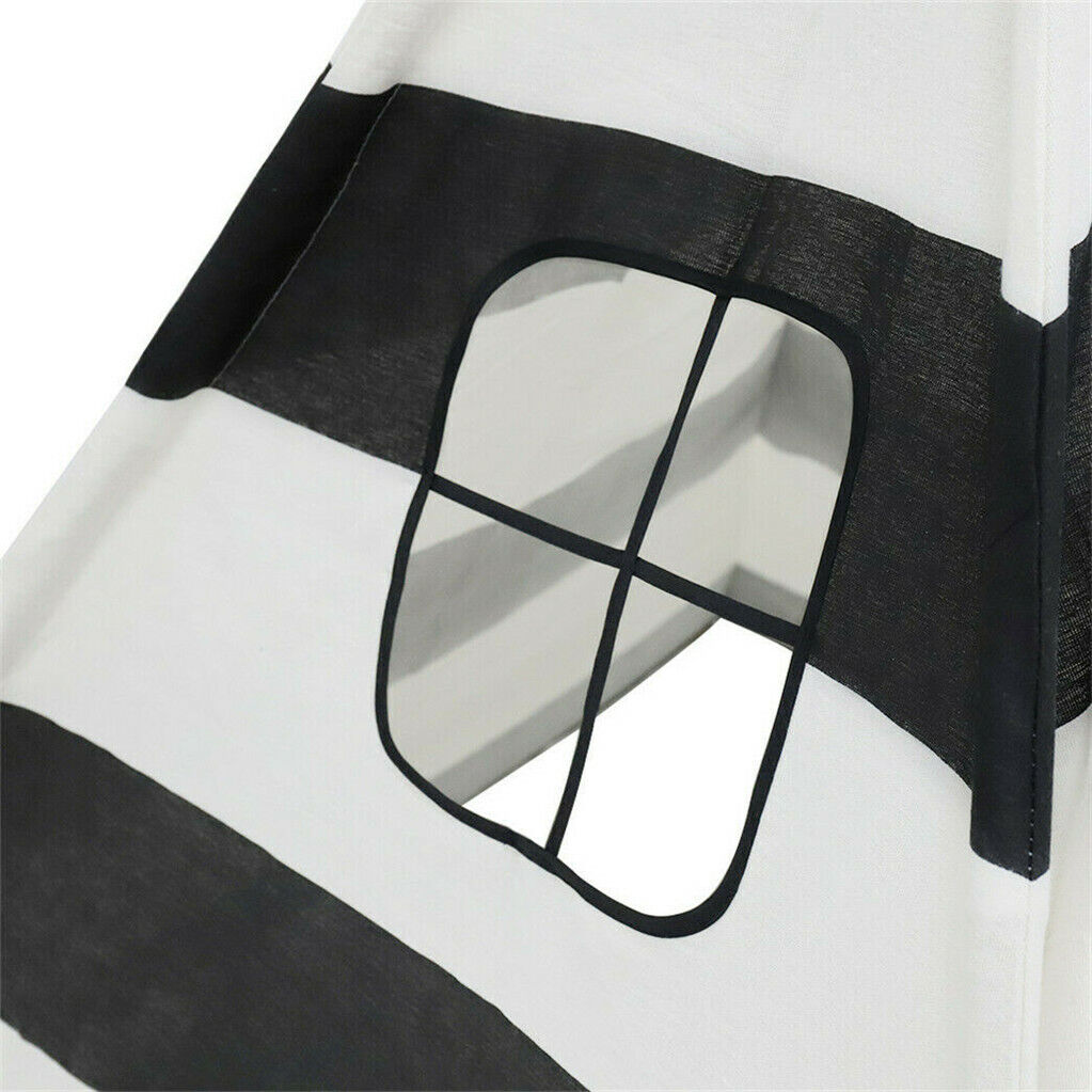 Kids Teepee Tent Linen Wood Black White Stripe Playhouse
