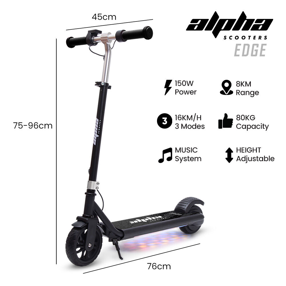 ALPHA Edge Electric Scooter, Kids & Teens - Black