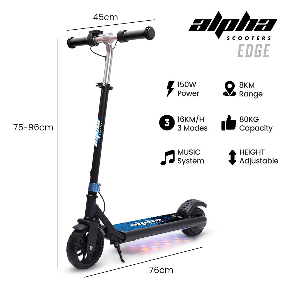 ALPHA Edge Electric Scooter, Kids & Teens - Blue