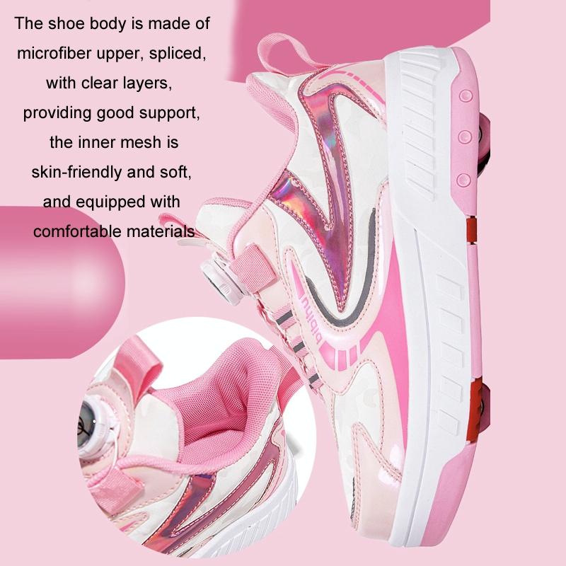 29 Size Children's Two-wheeled Roller Skating Shoes - Xf18 Pink - 29