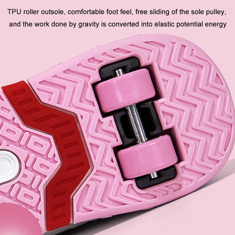 29 Size Children's Two-wheeled Roller Skating Shoes - Xf18 Pink - 29