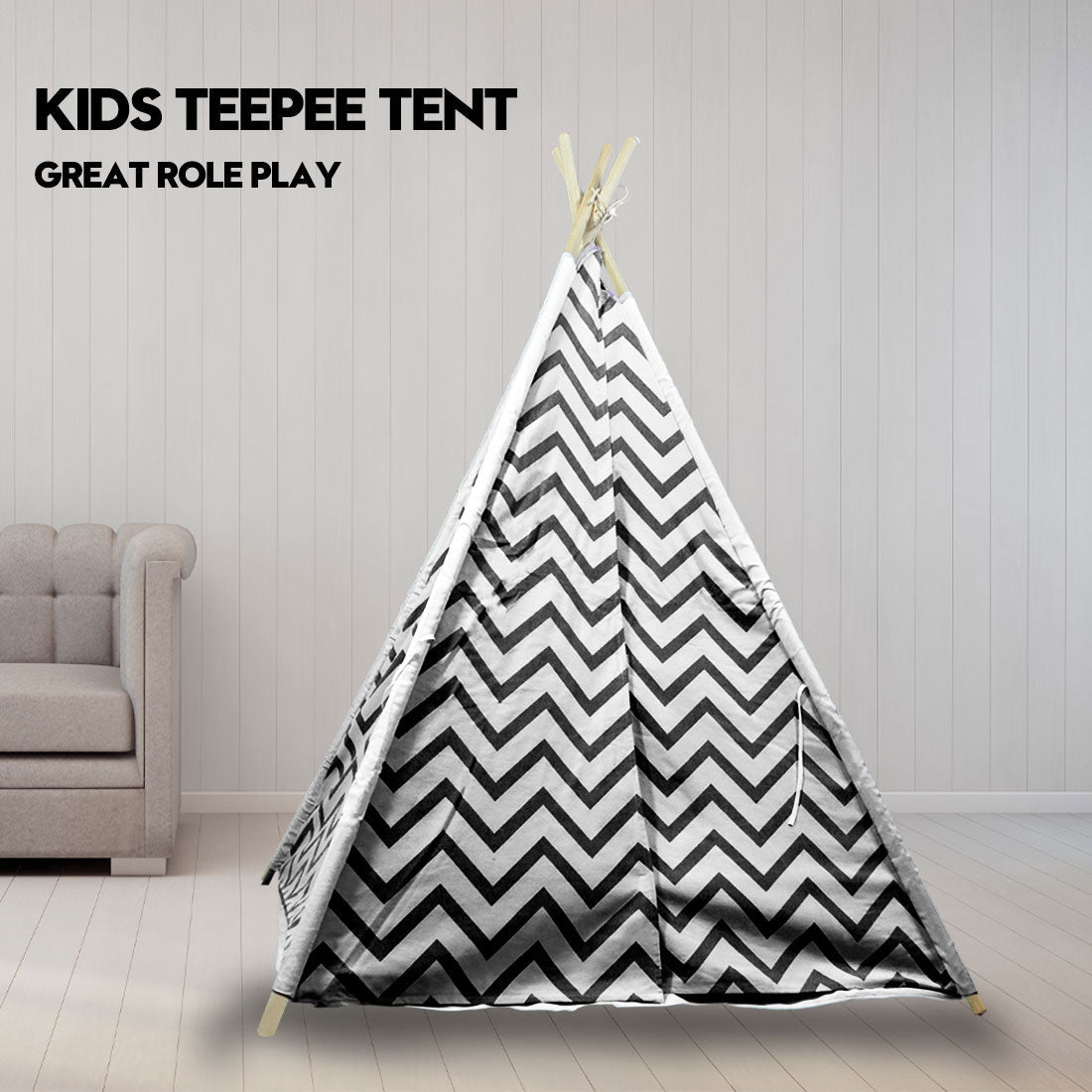 Giant Cotton Canvas Kids Teepee Wigwam - black