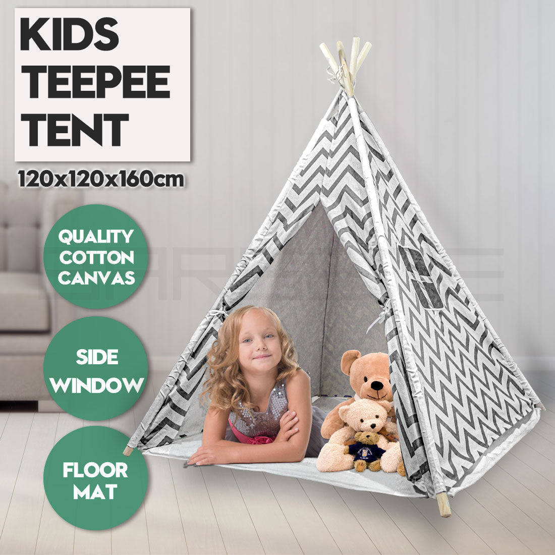 Giant Cotton Canvas Kids Teepee Wigwam - black