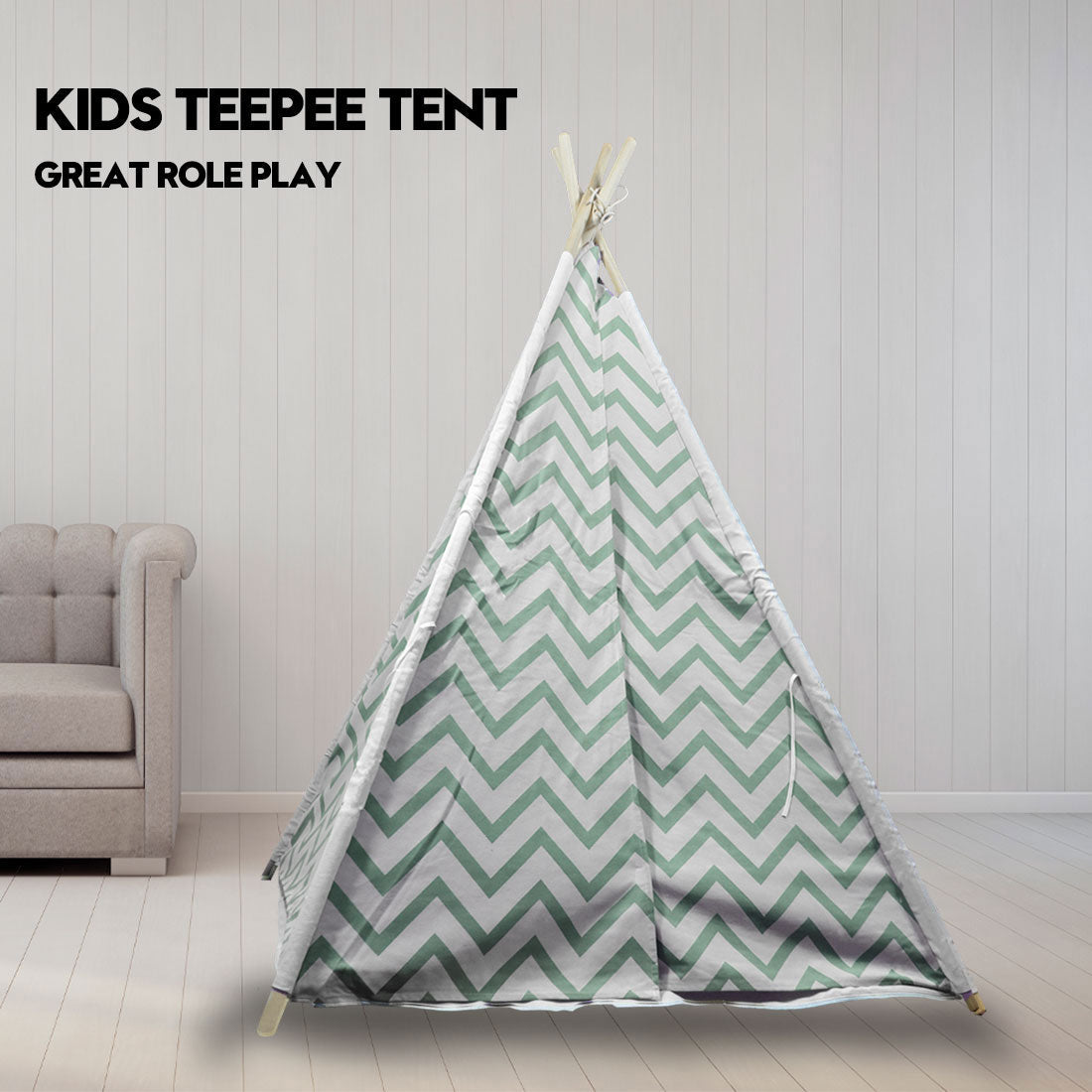 Giant Cotton Canvas Kids Teepee Wigwam - green