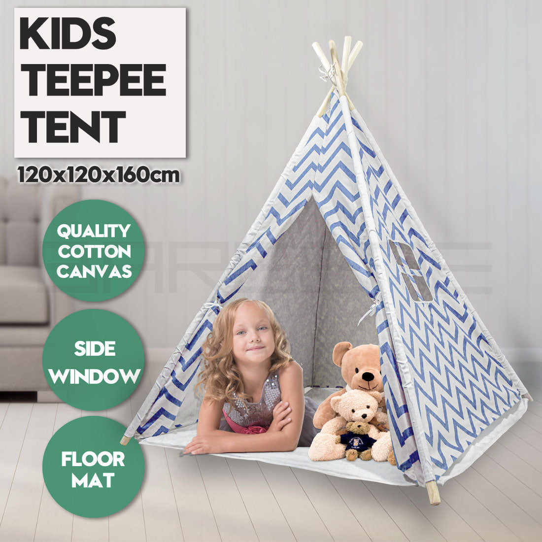 Giant Cotton Canvas Kids Teepee Wigwam - navy