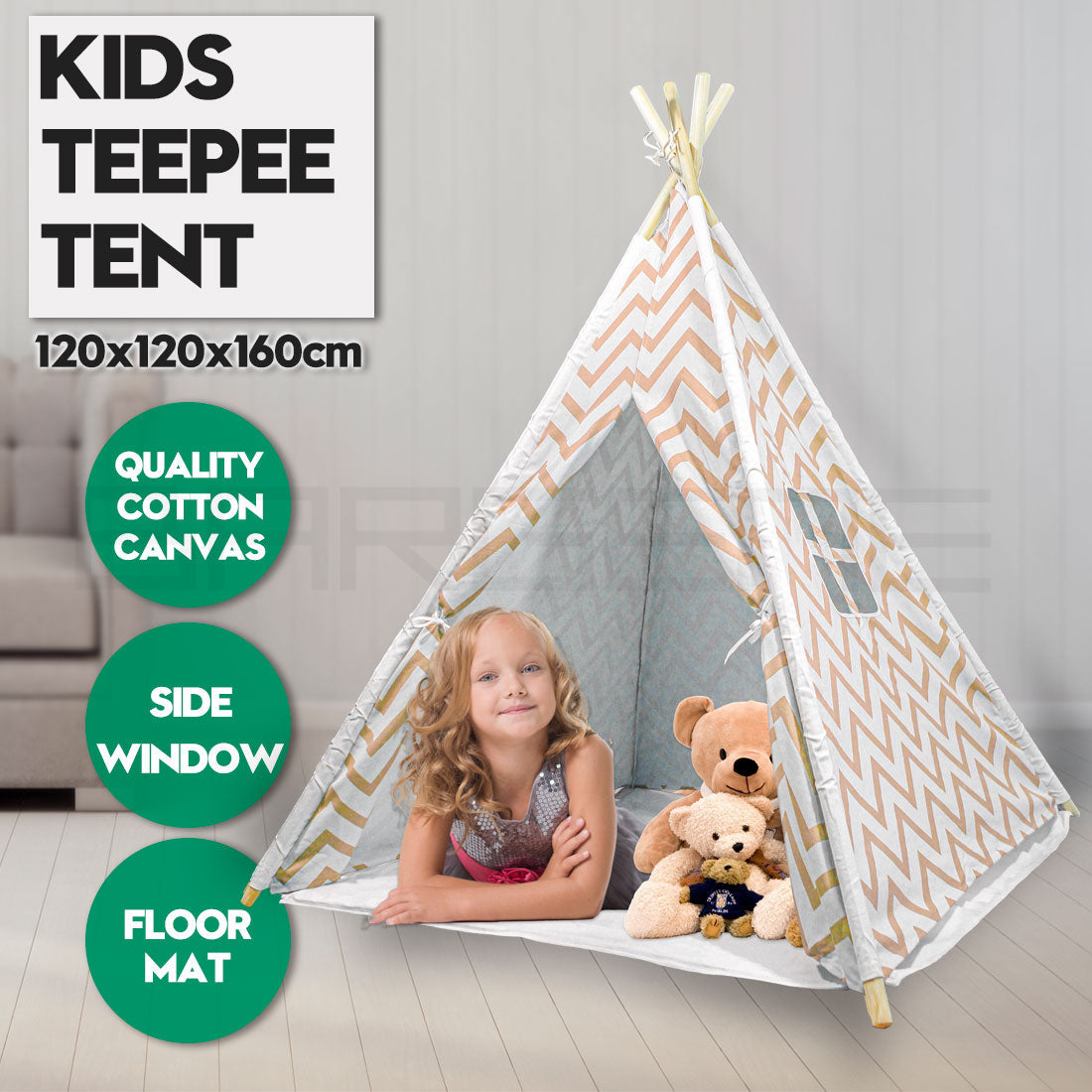 Giant Cotton Canvas Kids Teepee Wigwam - orange