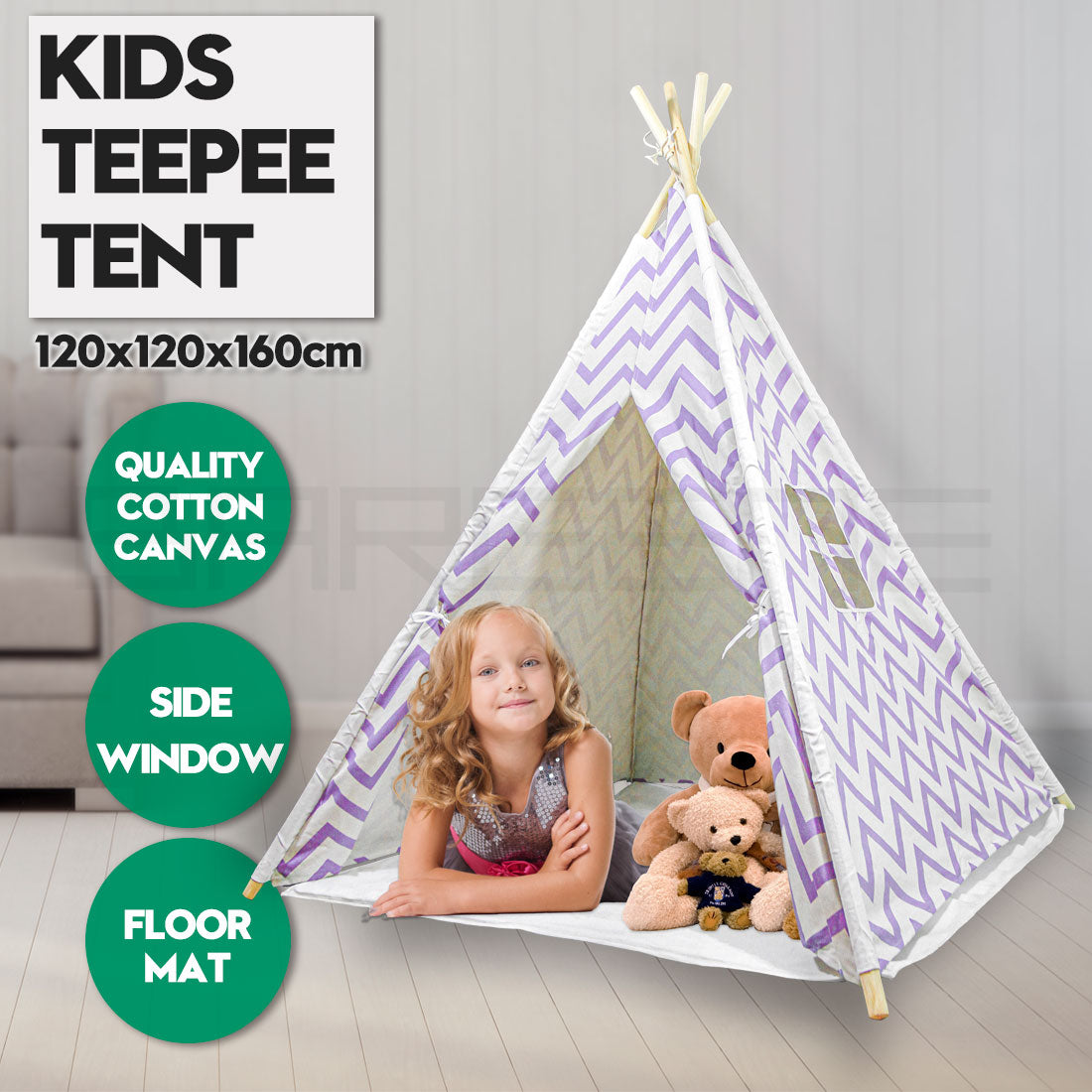 Giant Cotton Canvas Kids Teepee Wigwam - purple