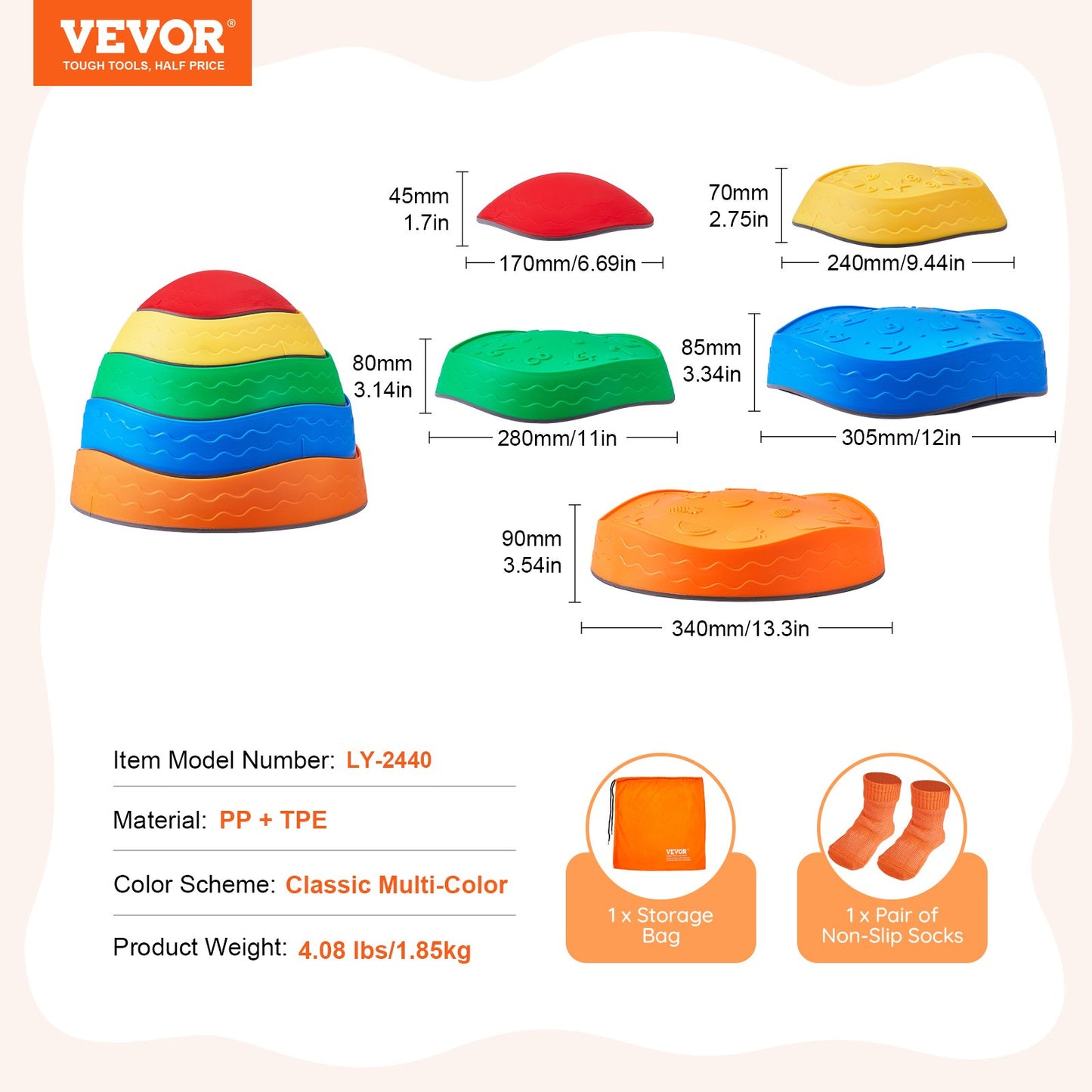 VEVOR Kids Balance Stepping Stones Sensory Obstacle Course 5 PCS