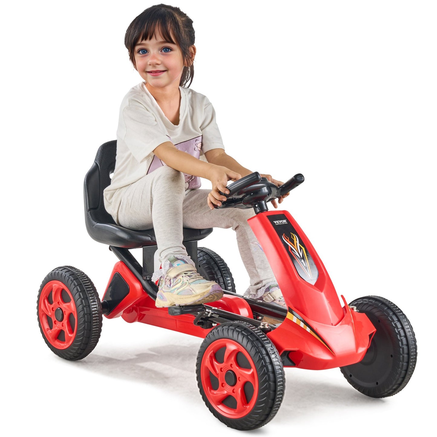 VEVOR Go Kart 4 Wheel Pedal Ride On Toy for Kids Ages 3-8 Adjustable Seat - Red