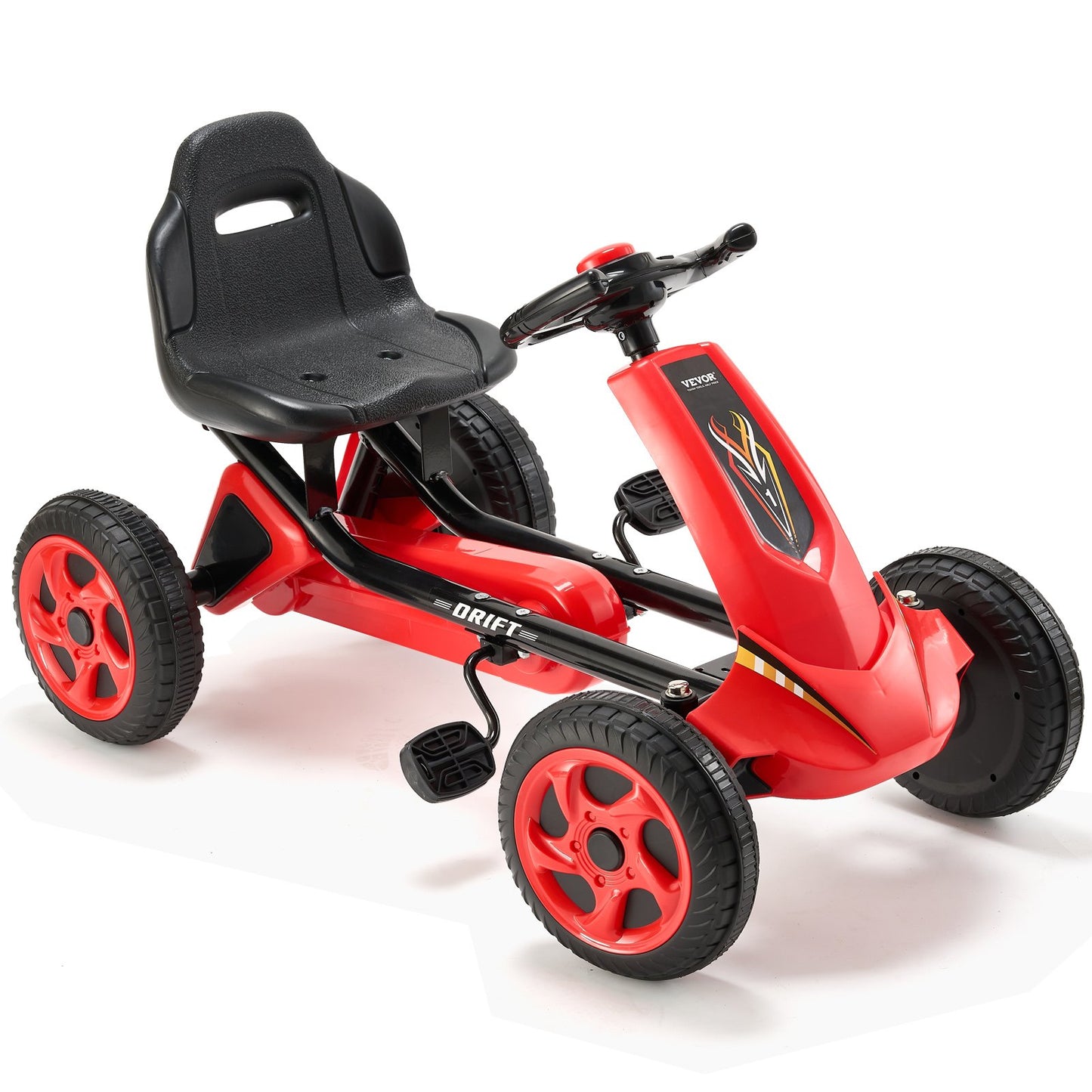 VEVOR Go Kart 4 Wheel Pedal Ride On Toy for Kids Ages 3-8 Adjustable Seat - Red