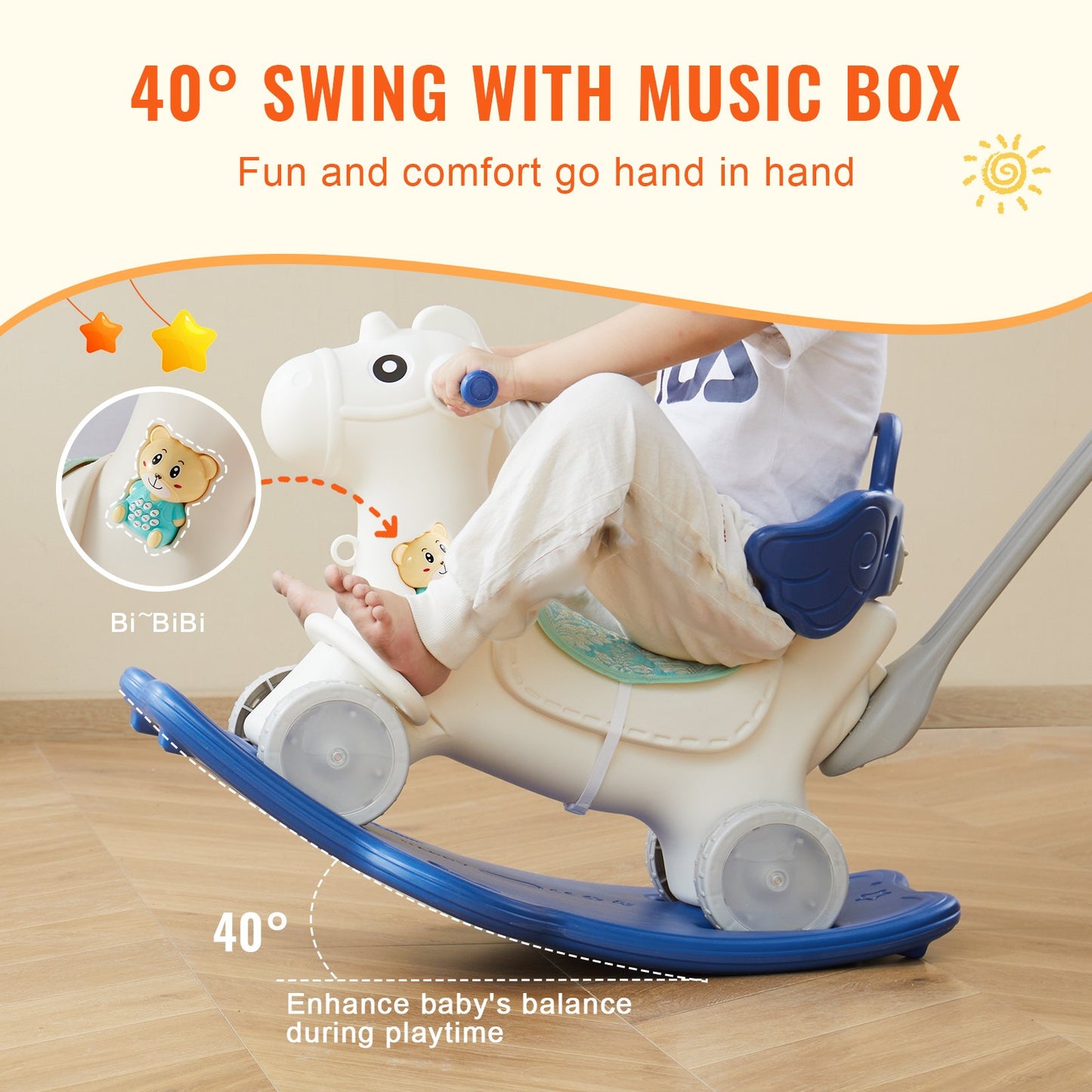VEVOR 4 in 1 Rocking Horse for Toddlers 1-3 Years - Blue