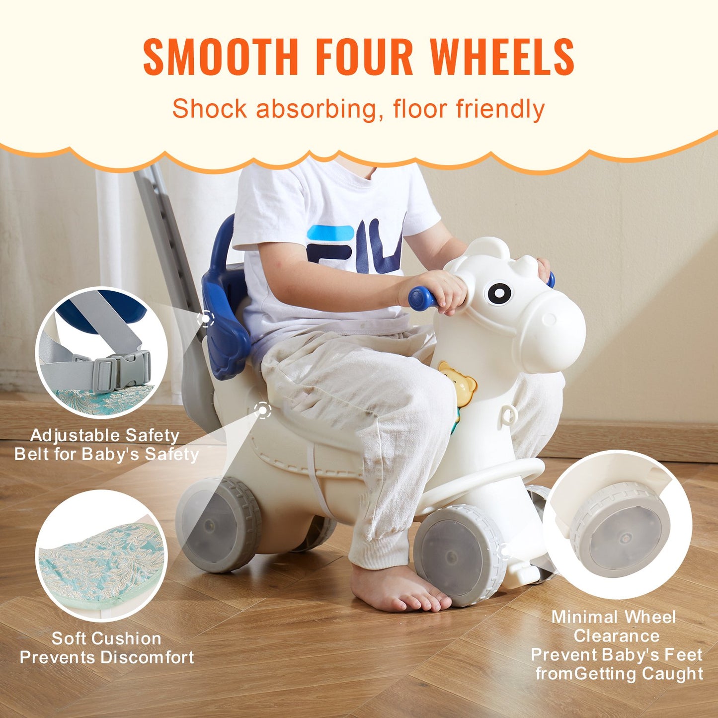 VEVOR 4 in 1 Rocking Horse for Toddlers 1-3 Years - Blue