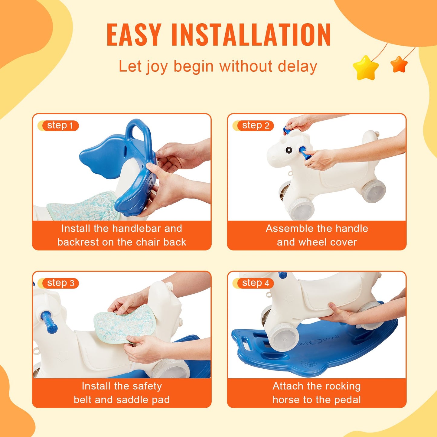 VEVOR 4 in 1 Rocking Horse for Toddlers 1-3 Years - Blue