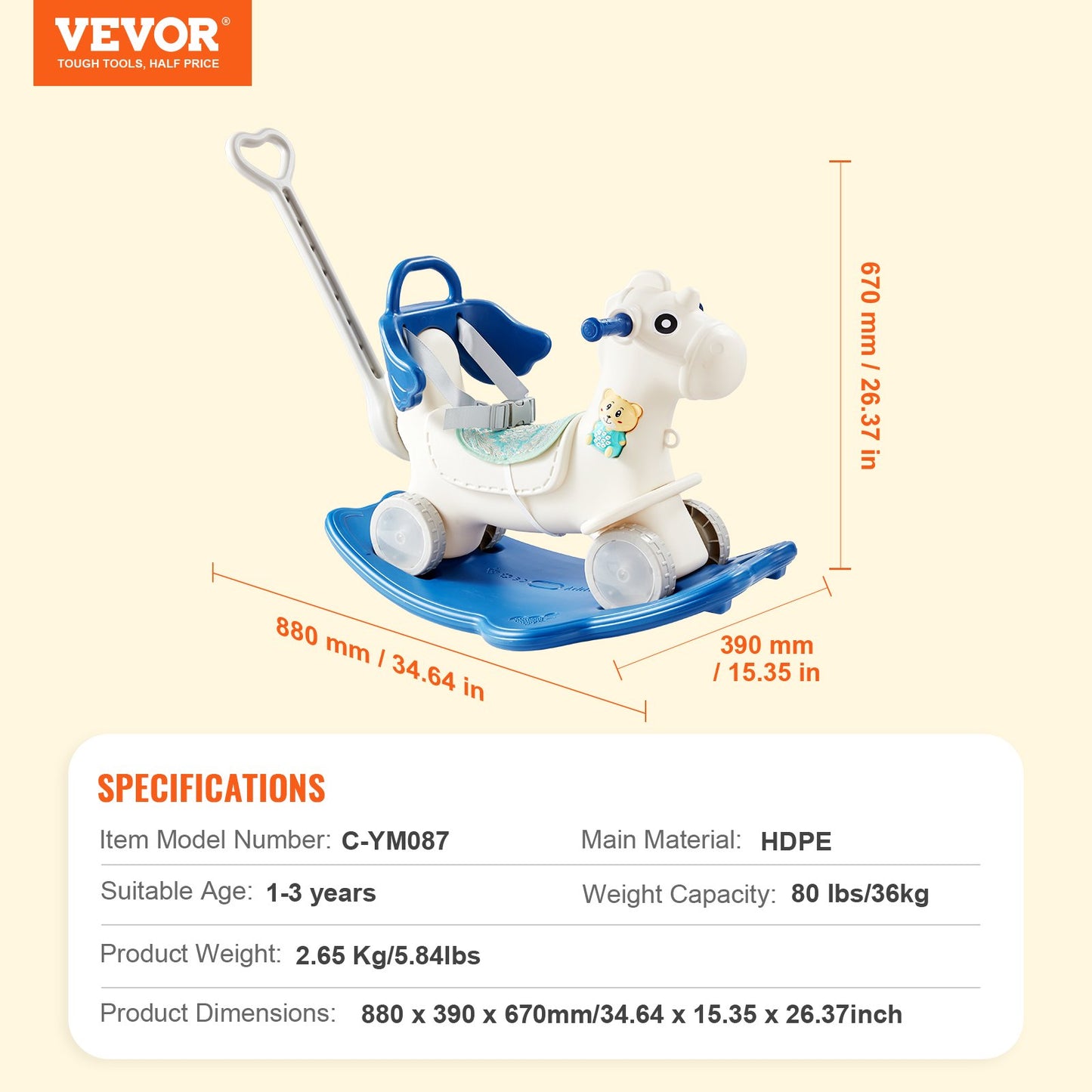 VEVOR 4 in 1 Rocking Horse for Toddlers 1-3 Years - Blue