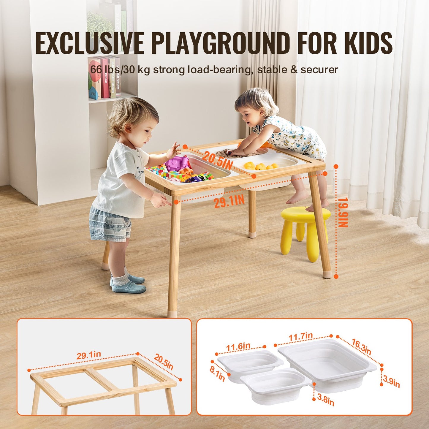 VEVOR Kids Wooden Sensory Sand and Water Play Table with 3 Storage Bins