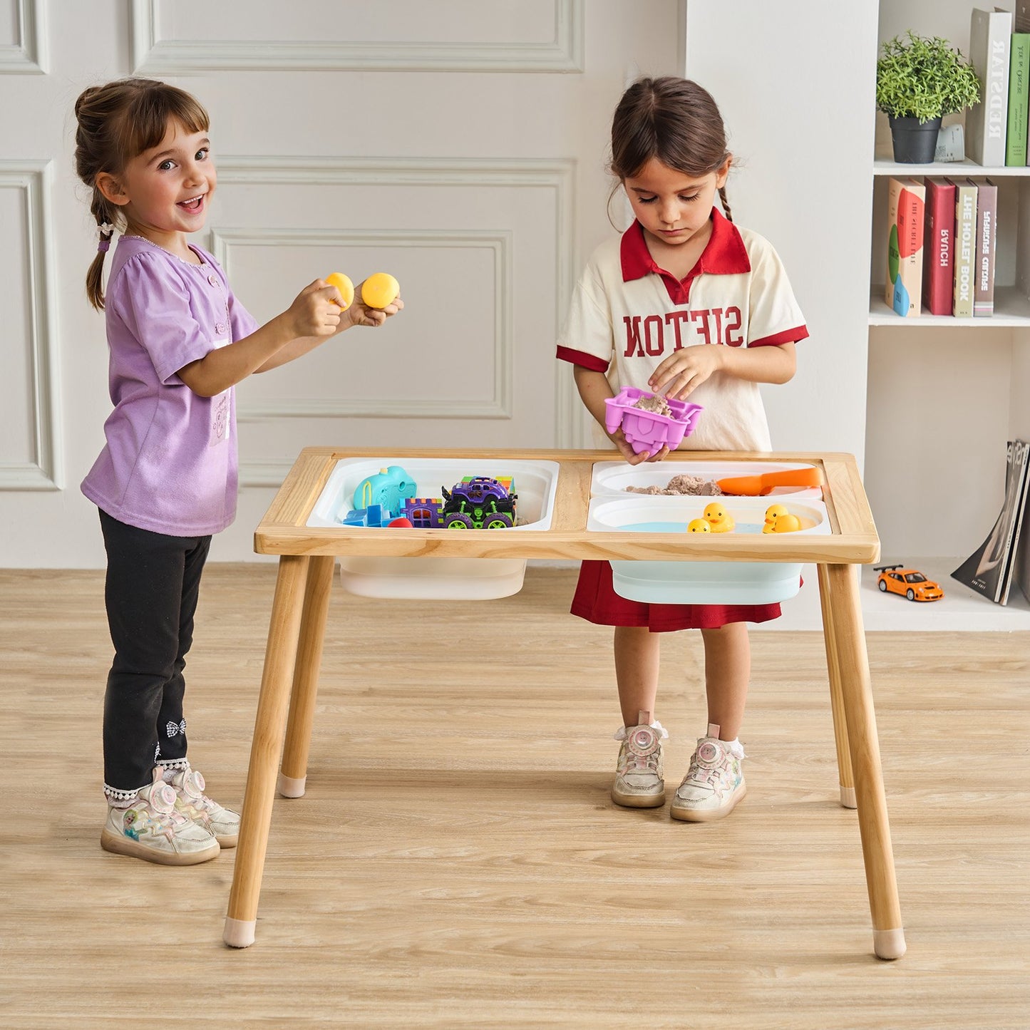 VEVOR Kids Wooden Sensory Sand and Water Play Table with 3 Storage Bins