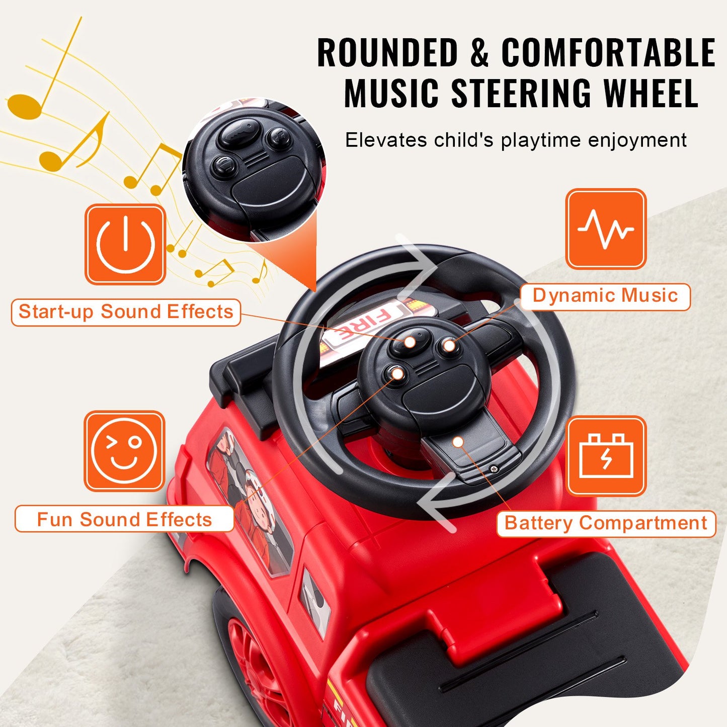 VEVOR Ride On Push Car for Toddlers for Ages 1-3 with Music Steering Wheel & Under Seat Storage - Red