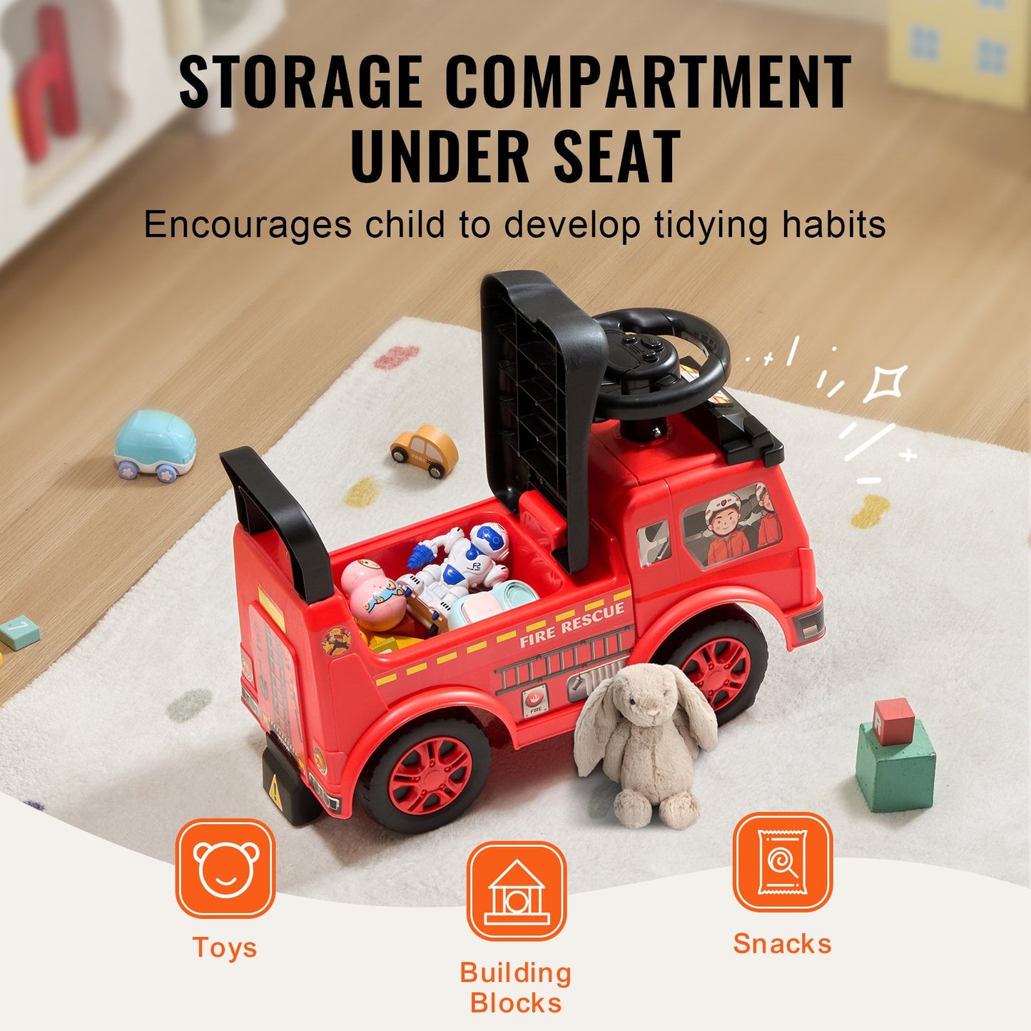 VEVOR Ride On Push Car for Toddlers for Ages 1-3 with Music Steering Wheel & Under Seat Storage - Red