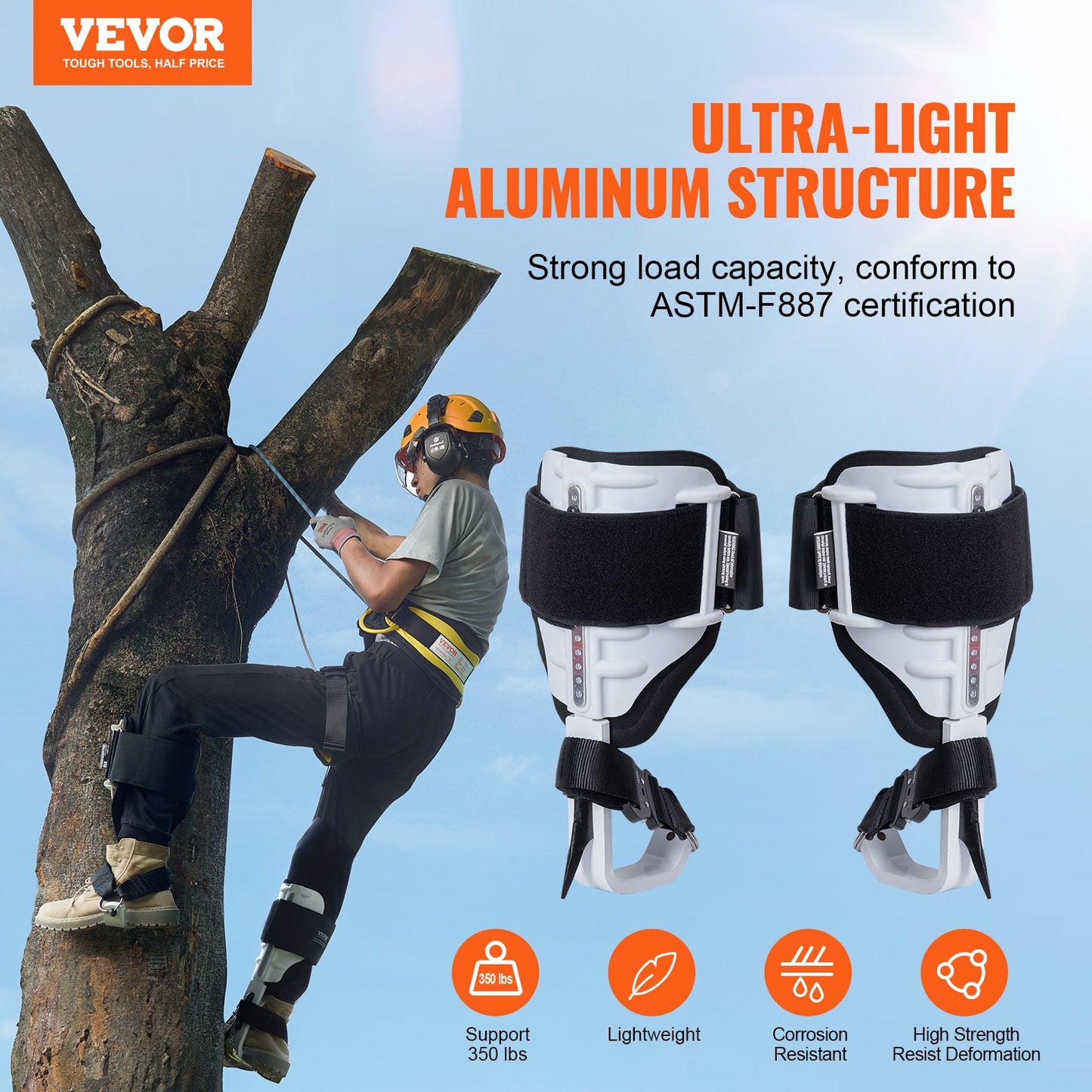 VEVOR Tree Climbing Spikes, 1 Pair Aluminum Climbing Spurs with Straps and Spike Protectors