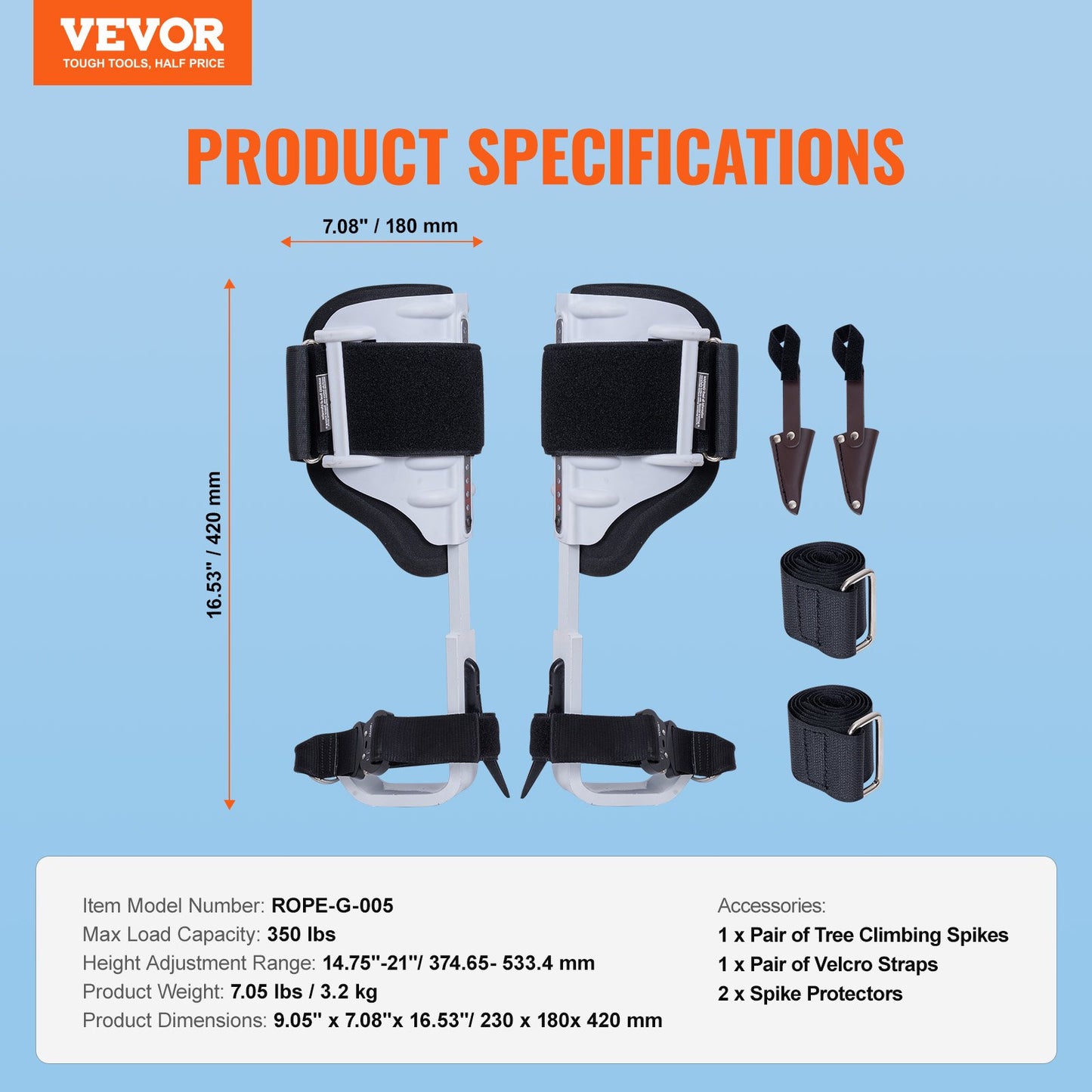 VEVOR Tree Climbing Spikes, 1 Pair Aluminum Climbing Spurs with Straps and Spike Protectors