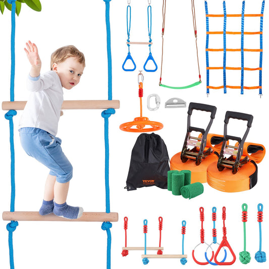 VEVOR Ninja Warrior Obstacle Course Set with 12 Obstacles for Kids