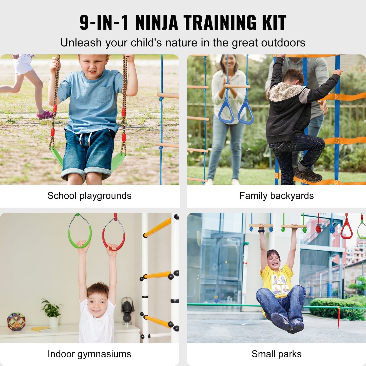VEVOR Ninja Warrior Obstacle Course Set with 12 Obstacles for Kids