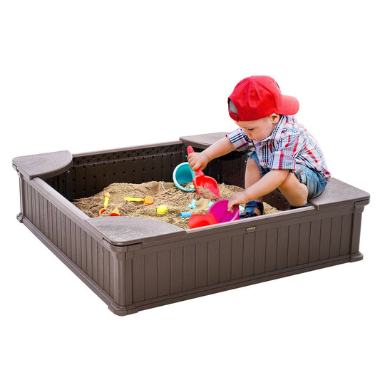 VEVOR Sandbox with Cover and Corner Seating - Brown