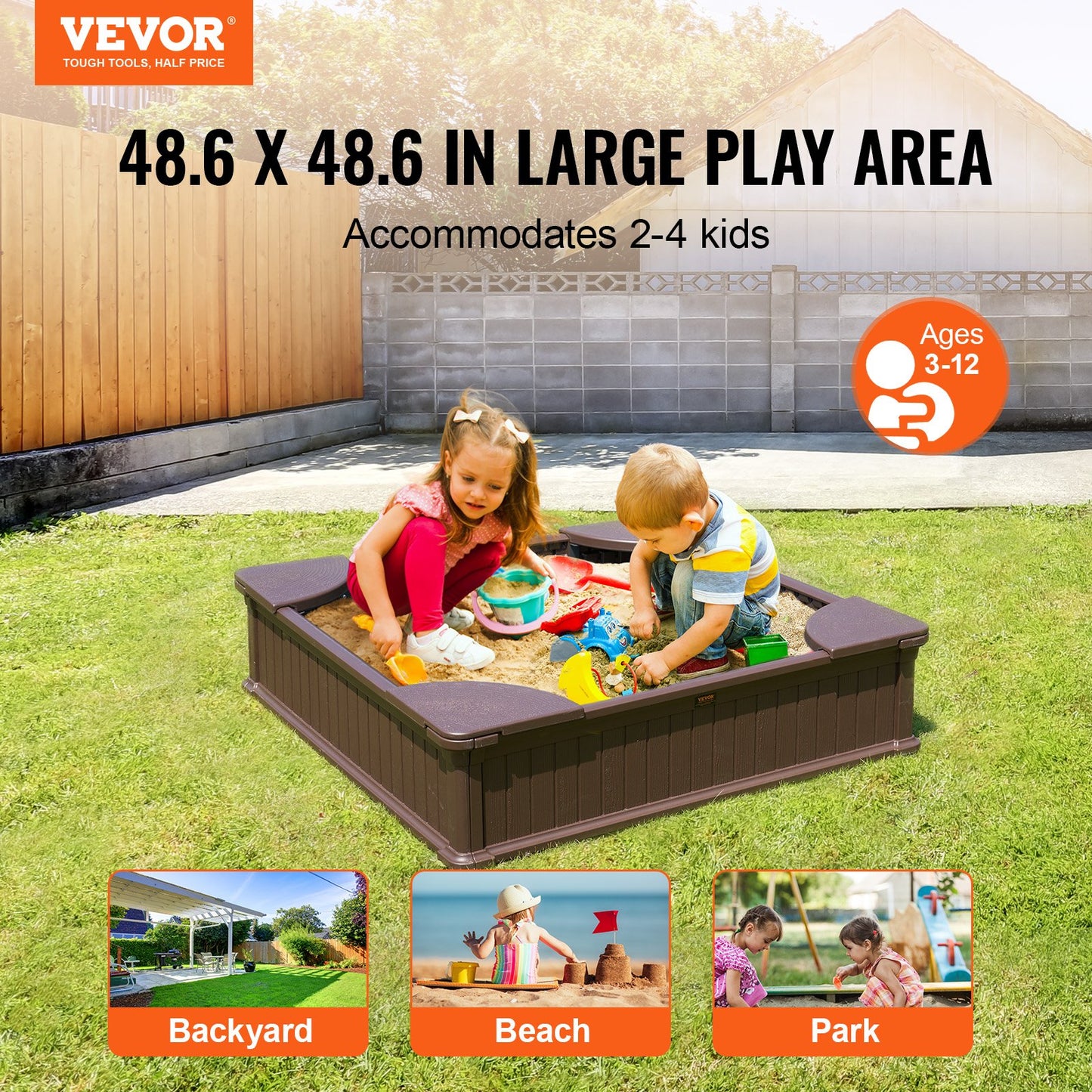 VEVOR Sandbox with Cover and Corner Seating - Brown