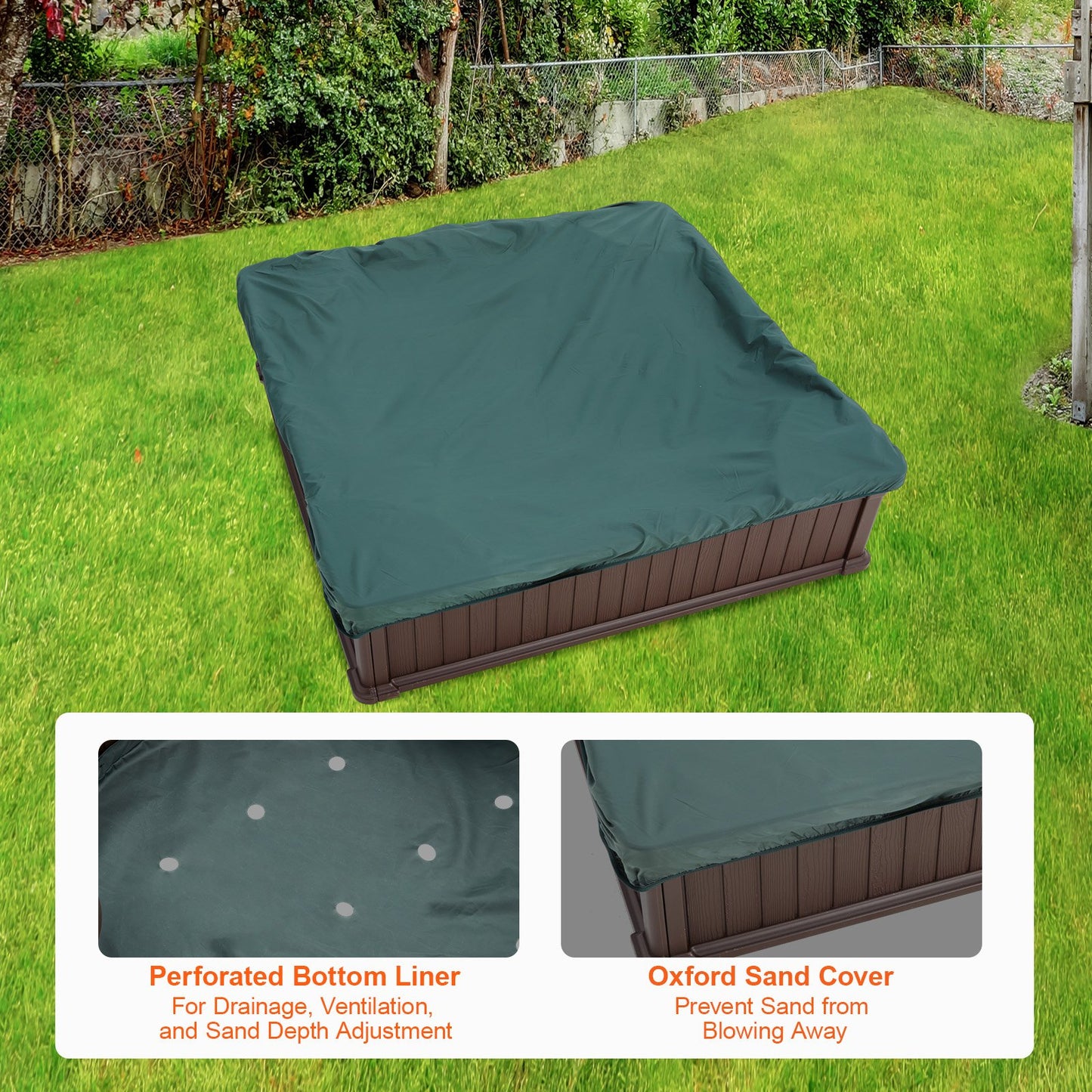 VEVOR Sandbox with Cover and Corner Seating - Brown