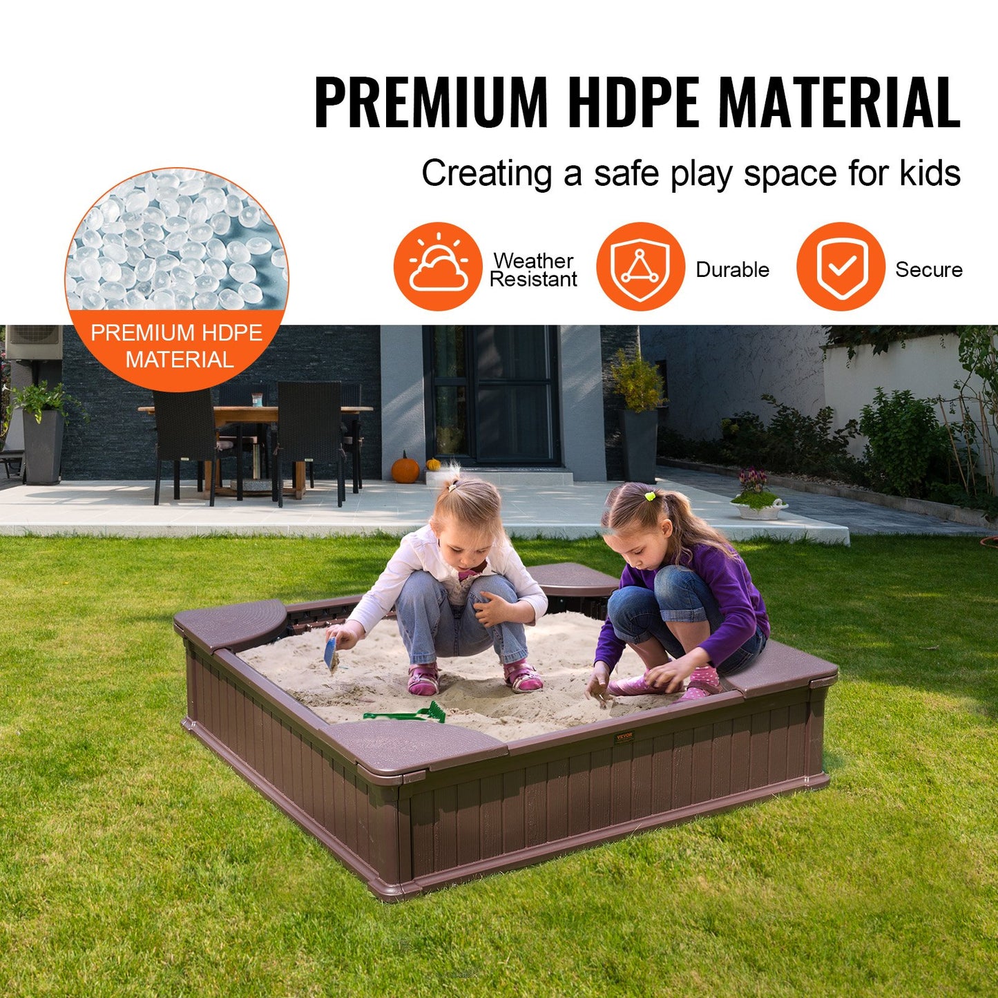 VEVOR Sandbox with Cover and Corner Seating - Brown