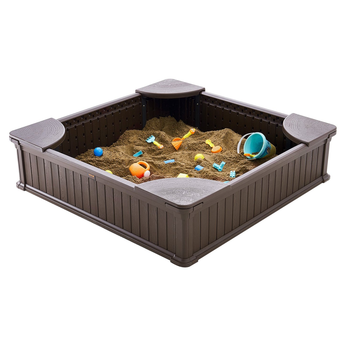 VEVOR Sandbox with Cover and Corner Seating - Brown