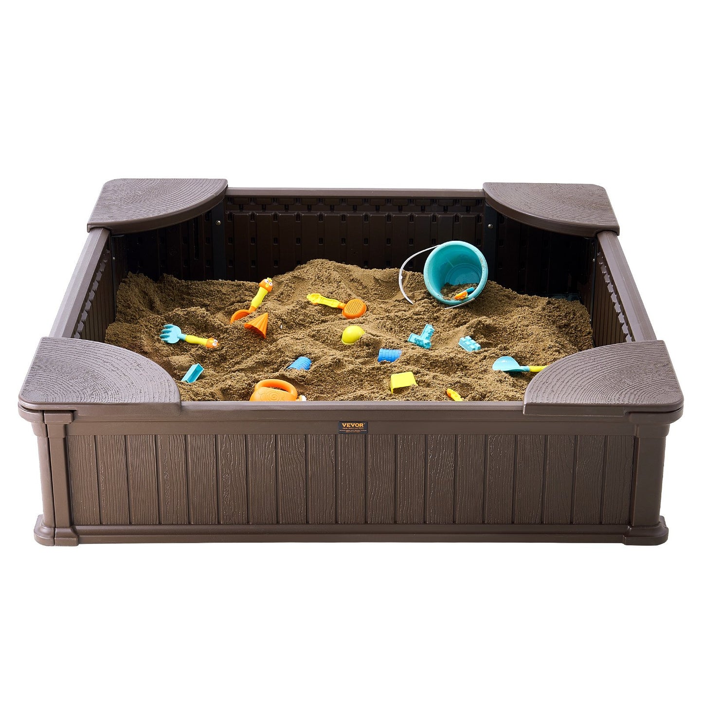 VEVOR Sandbox with Cover and Corner Seating - Brown