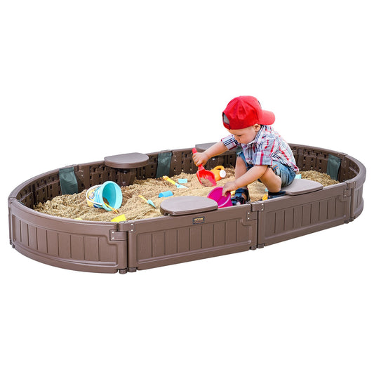 VEVOR Oval Sandbox with Cover, Corner Seating and Bottom Liner - Brown