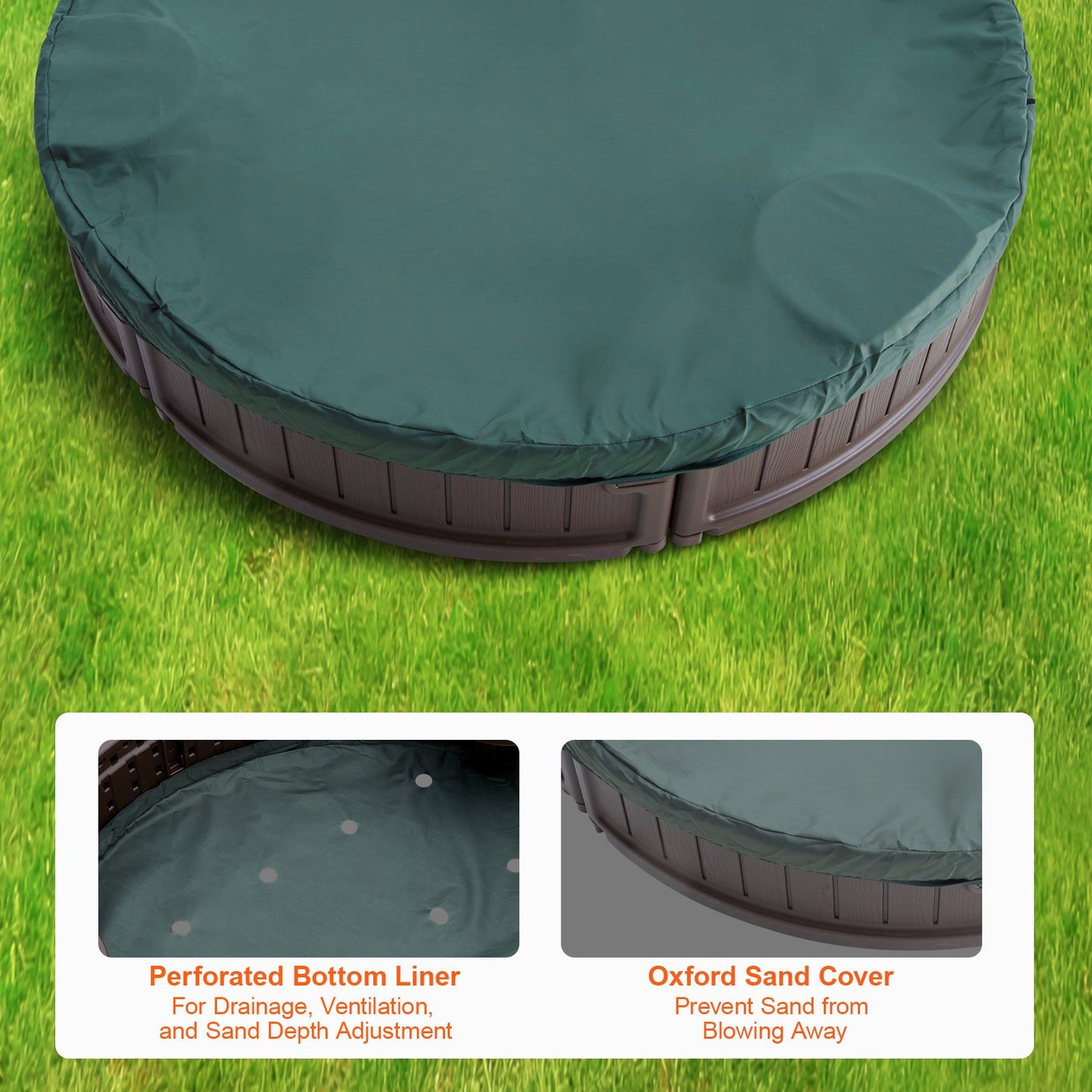VEVOR Oval Sandbox with Cover, Corner Seating and Bottom Liner - Brown