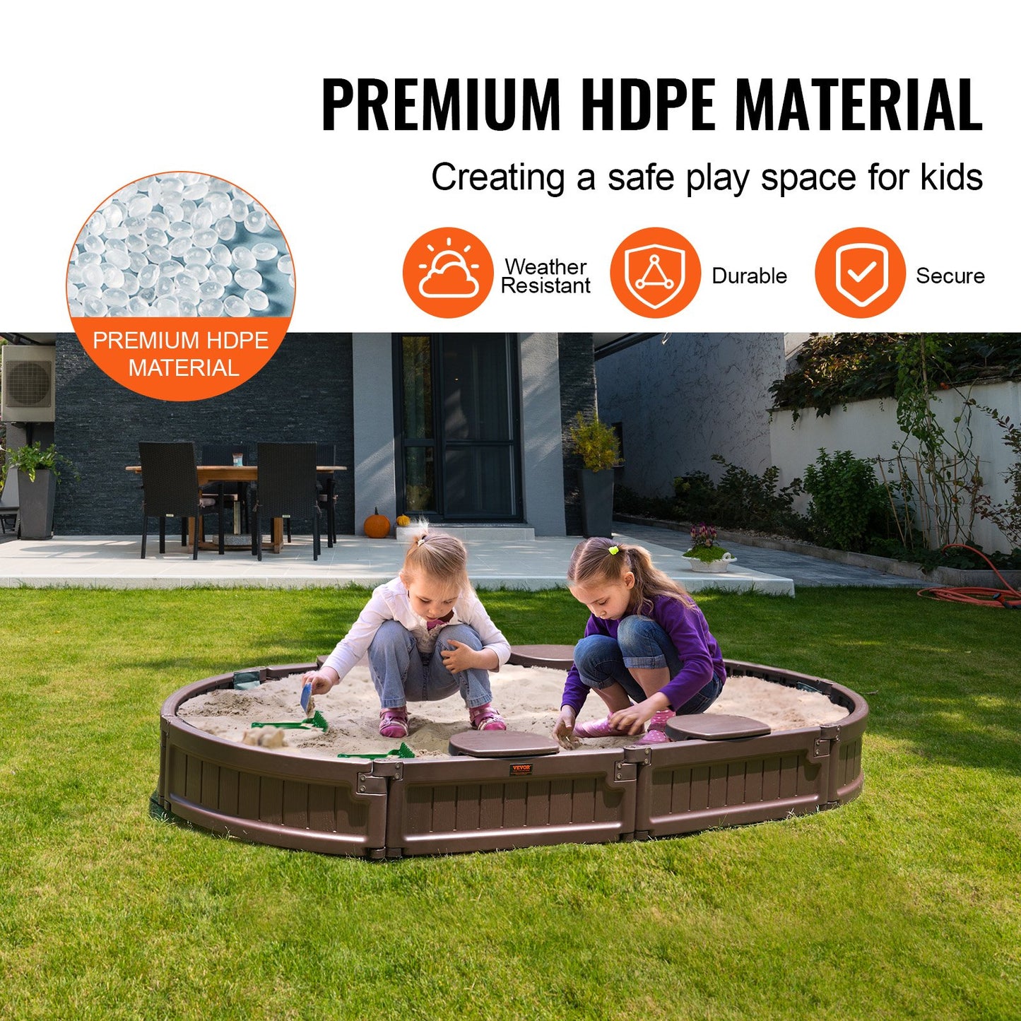 VEVOR Oval Sandbox with Cover, Corner Seating and Bottom Liner - Brown