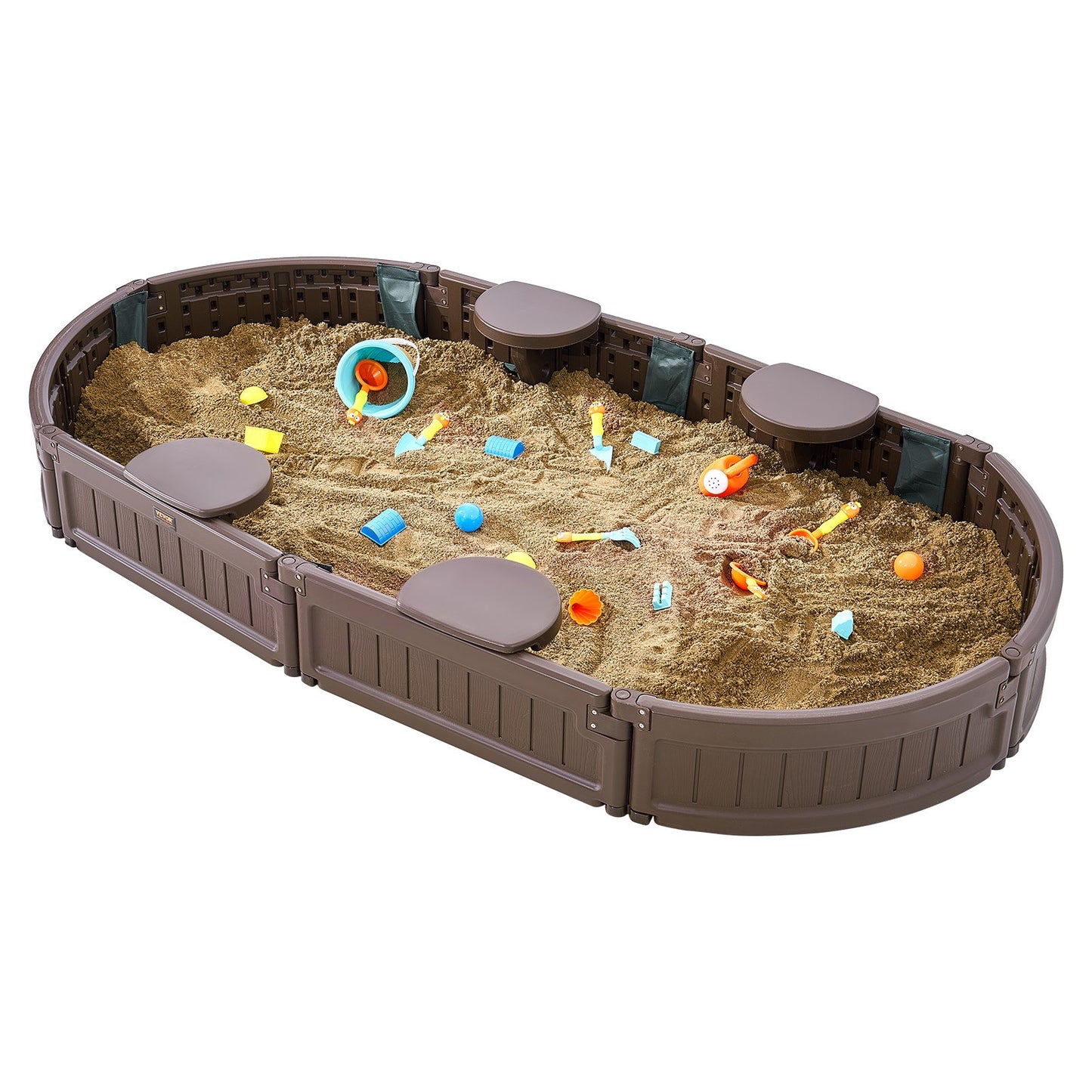 VEVOR Oval Sandbox with Cover, Corner Seating and Bottom Liner - Brown