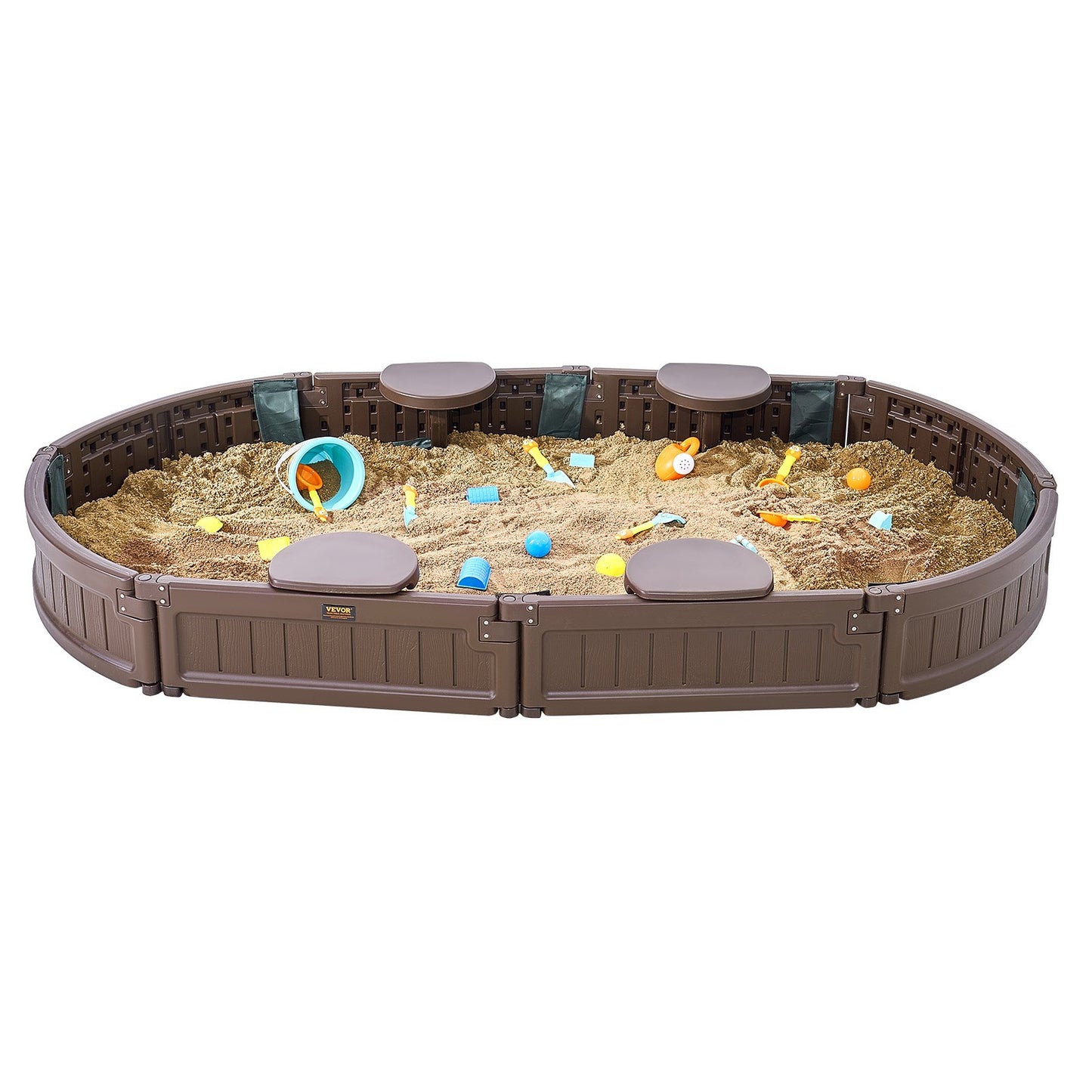 VEVOR Oval Sandbox with Cover, Corner Seating and Bottom Liner - Brown