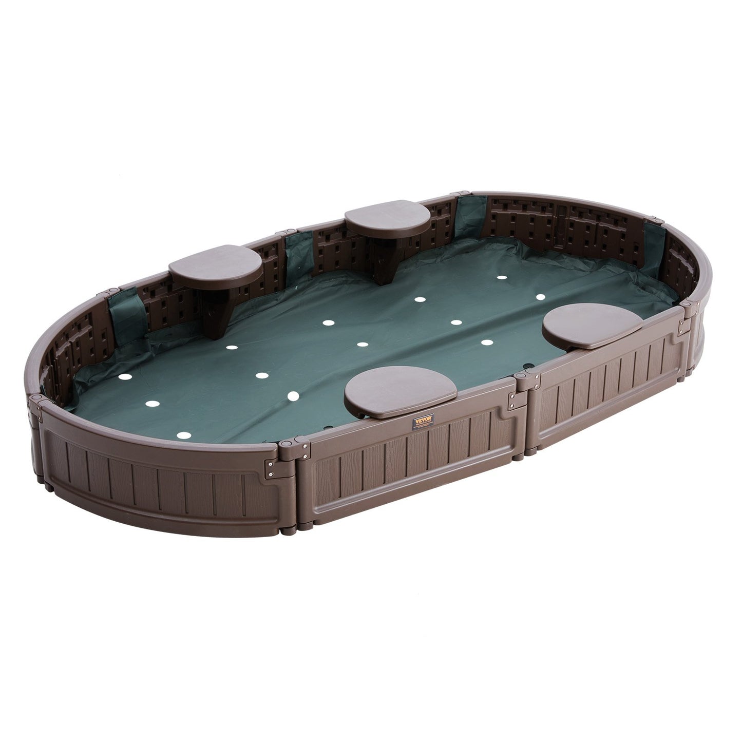 VEVOR Oval Sandbox with Cover, Corner Seating and Bottom Liner - Brown