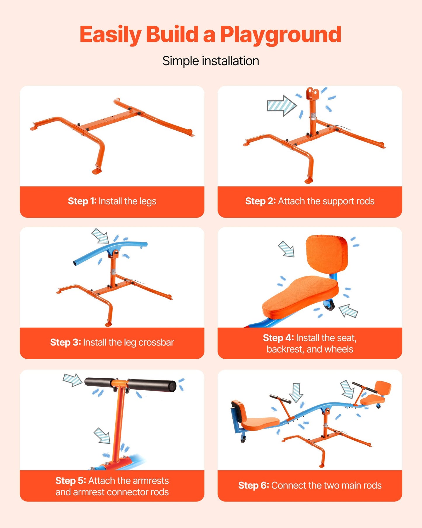 VEVOR Kids Seesaw 136 kg Capacity 360 Degrees Rotating Teeter Totter Aged 3+