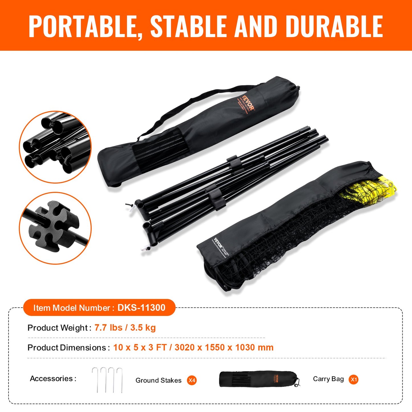 VEVOR Badminton Net, Volleyball Net, Pickleball Net, Tennis Net Set with Poles, Stand and Carry Bag. Height Adjustable and Foldable 10ft Wide