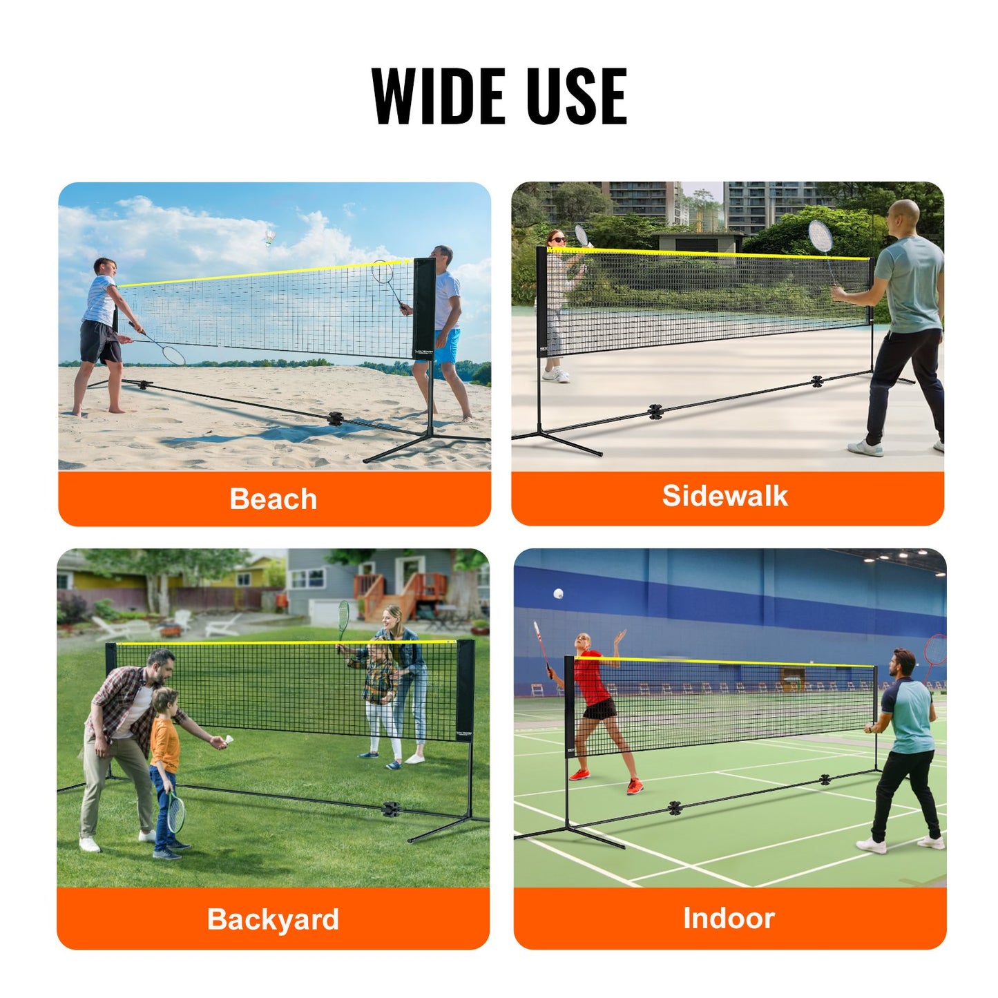 VEVOR Badminton Net, Height Adjustable Volleyball Net, 17ft Wide Foldable Pickleball Net, Portable Easy Setup Tennis Net Set with Poles, Stand and Carry Bag for Outdoor Use