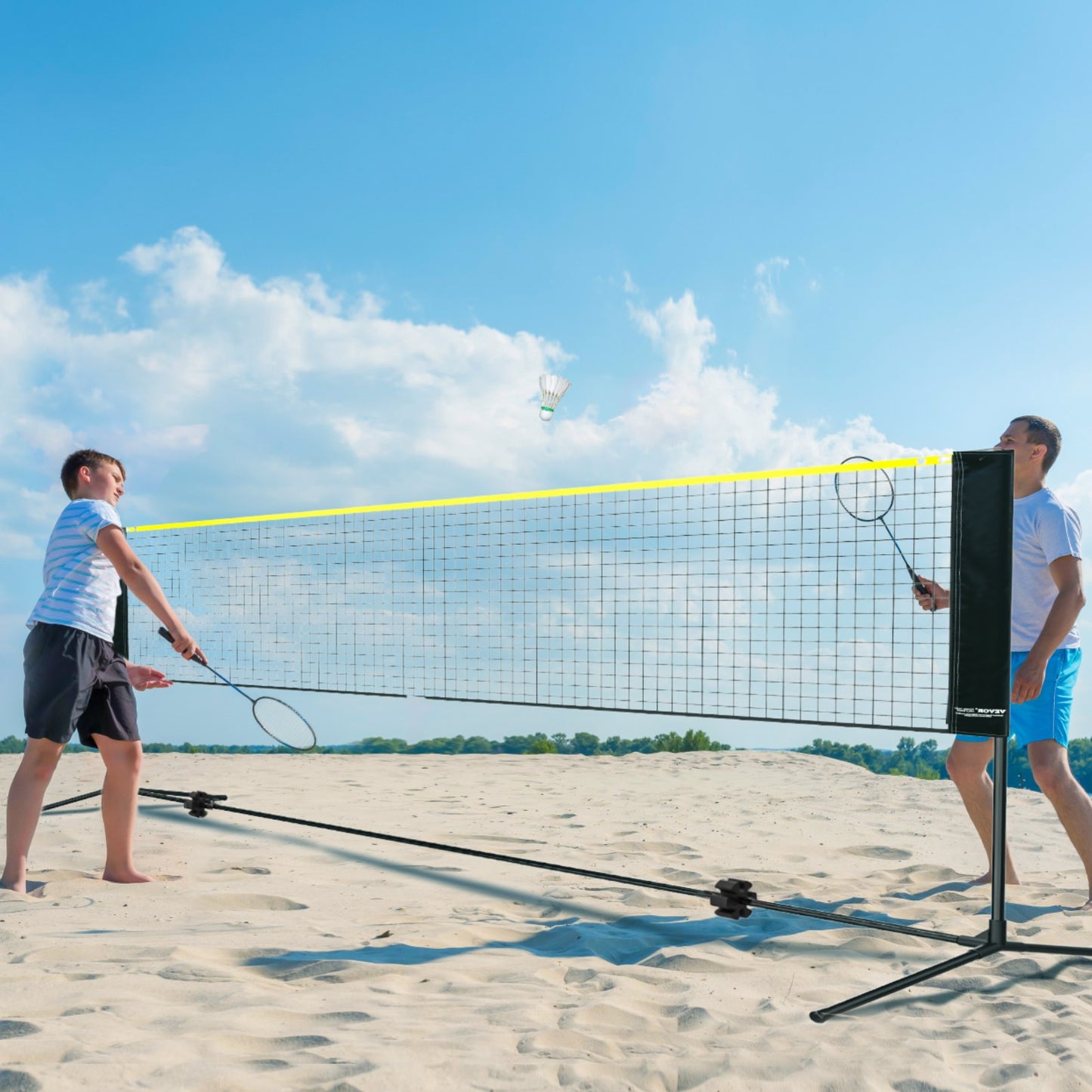 VEVOR Badminton Net, Height Adjustable Volleyball Net, 17ft Wide Foldable Pickleball Net, Portable Easy Setup Tennis Net Set with Poles, Stand and Carry Bag for Outdoor Use